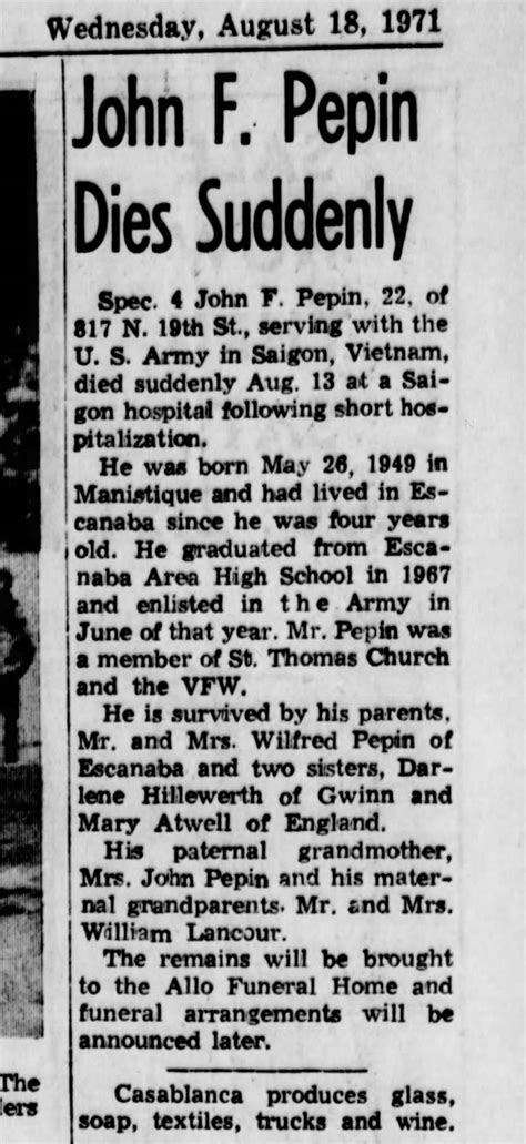 February 5, 2024 (82 years old) View obituary. . Daily press obituaries escanaba